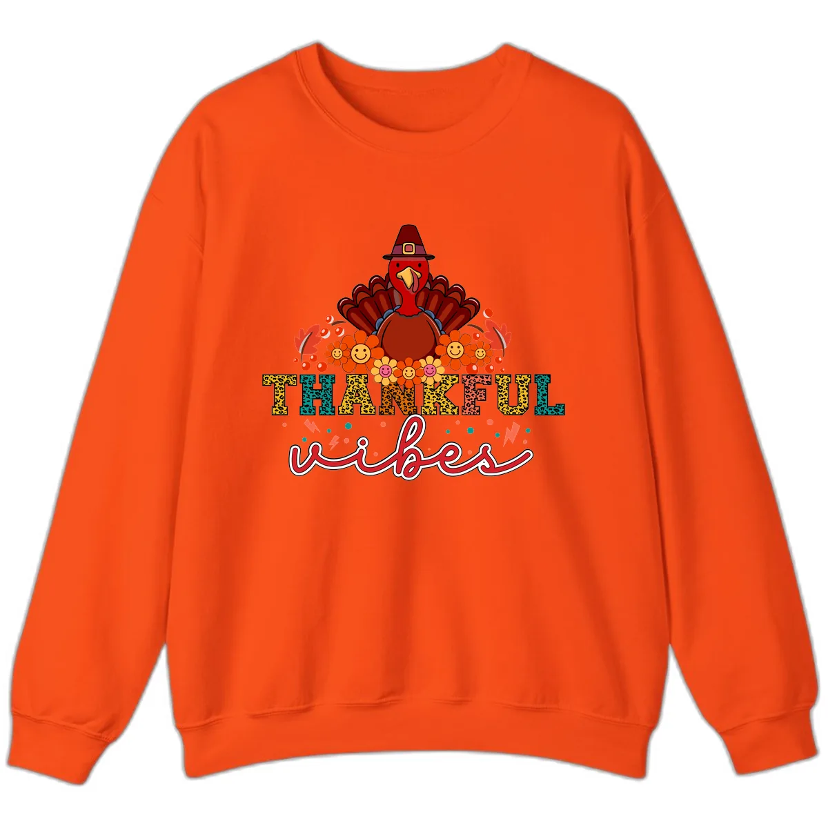 Turkey Vibes Thanksgiving Design Sweatshirt in Orange